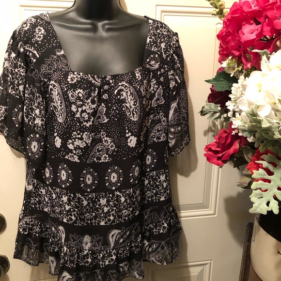 jennifer Lloyd Tops - Jennifer Lloyd Fluttery Sheer Lined Peasant Top
